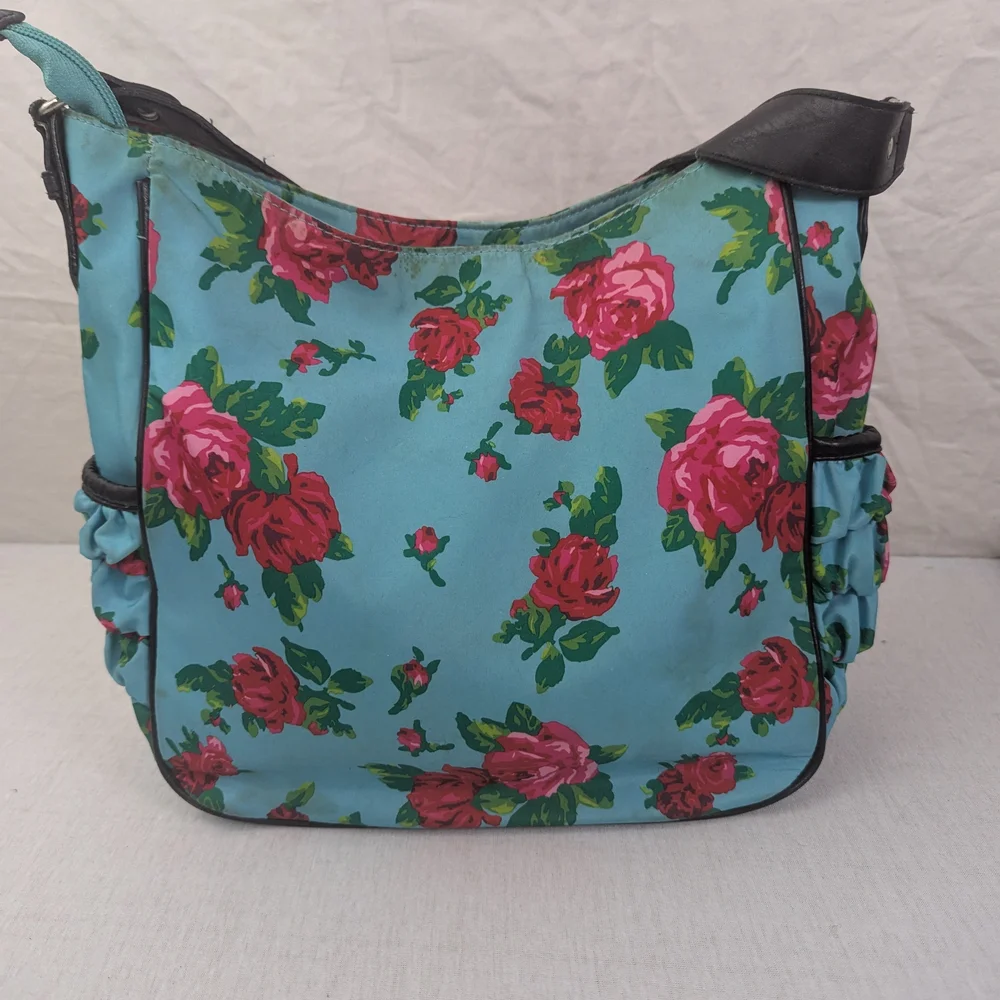 Betsey Johnson Betseyille Red Roses with Blue Background Hobo Bag